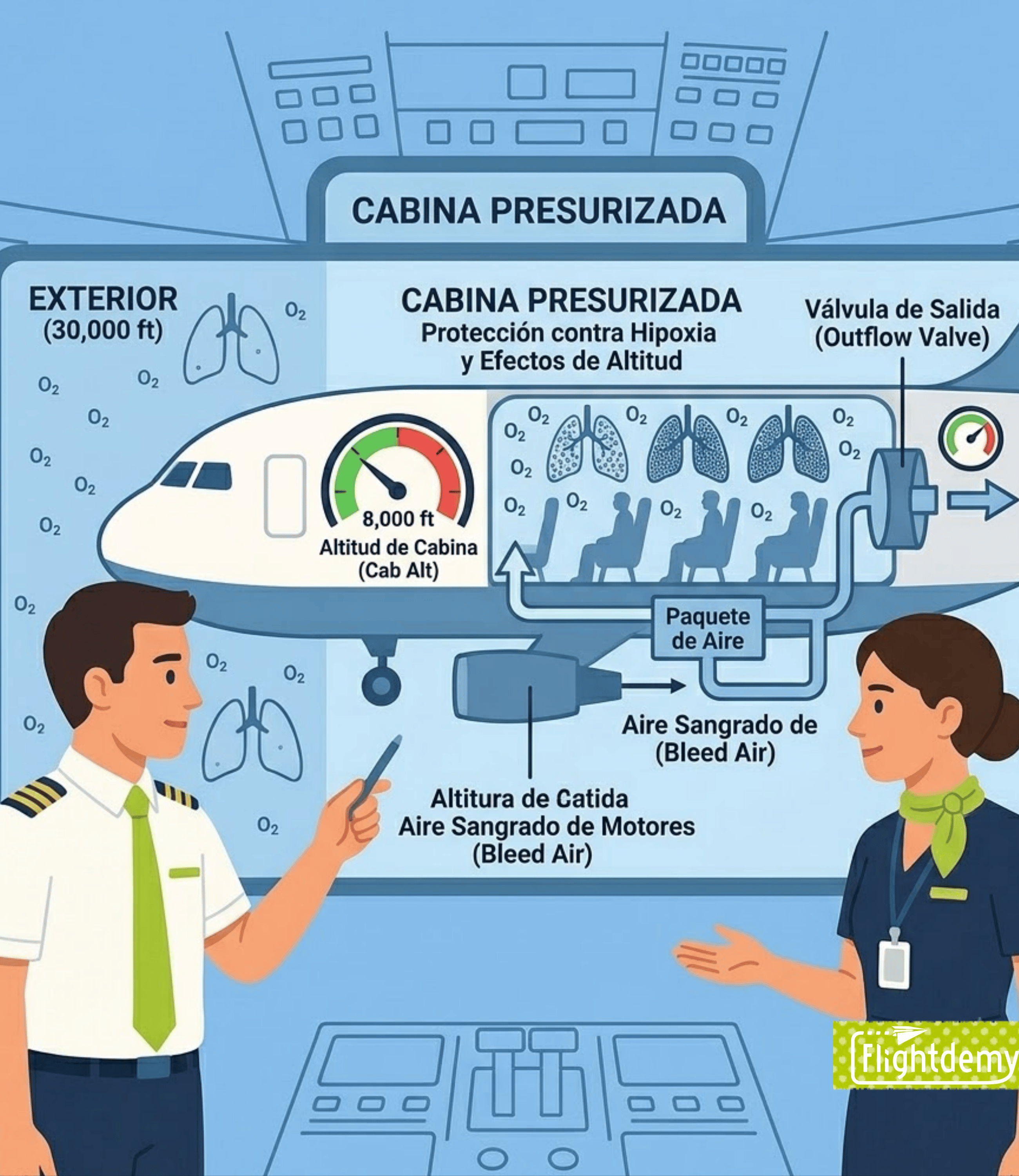 Cabina presurizada de una aeronave comercial