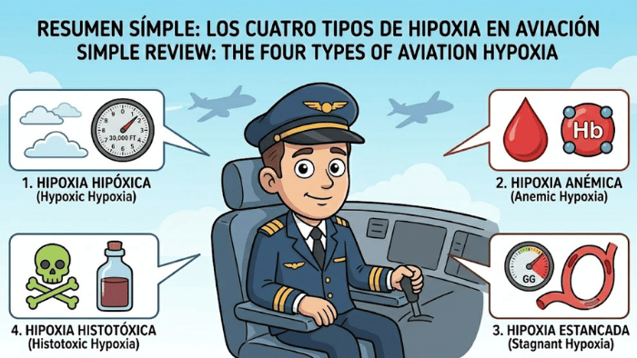 Tipos de hipoxia reconocidos en medicina aeronáutica