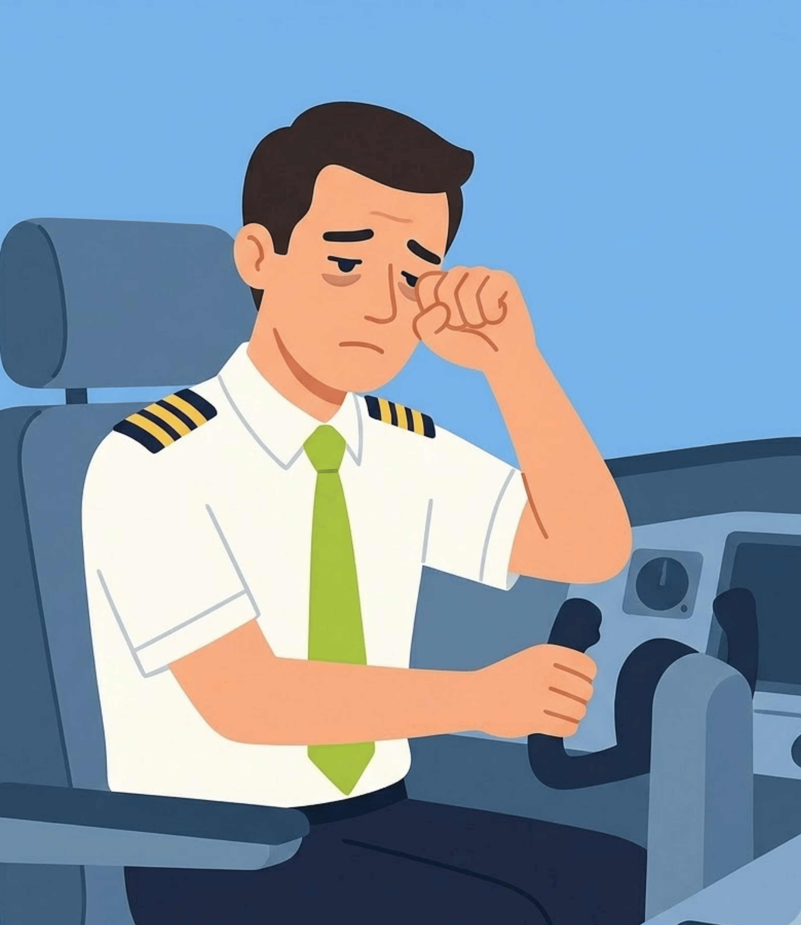 Piloto mostrando signos de fatiga durante una operación aérea